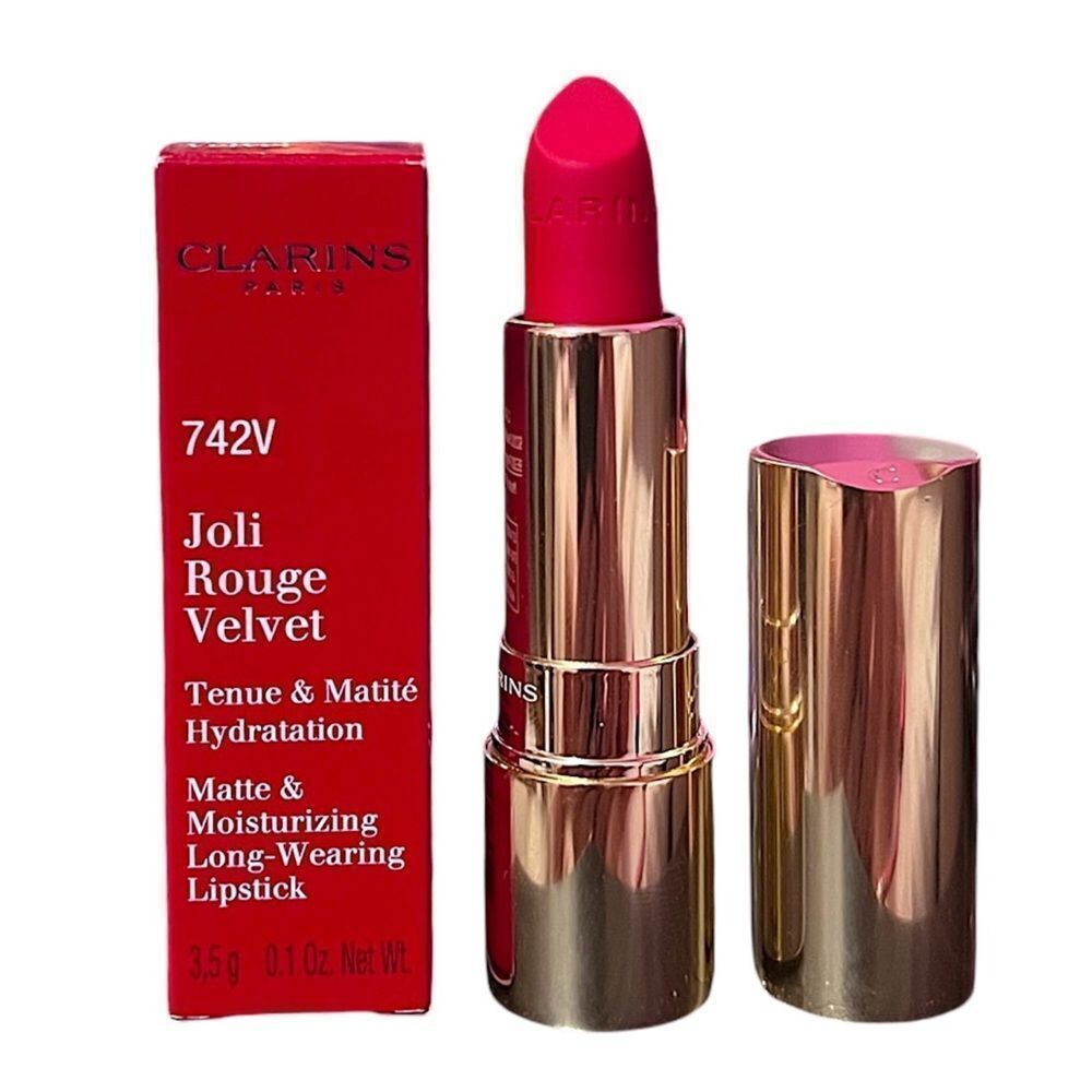Clarins Joli Rogue Velvet Moisturizing Long Wearing Lipstick 742V Joli Rouge NIB